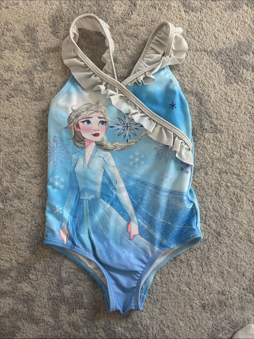 Disney Elsa Blue One-Piece Swimsuit with Ruffle, Size 3T